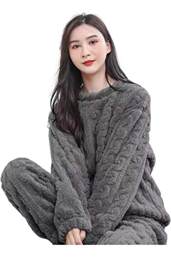 Generic Lamala Womens Long Sleeve Winter Warm Furry Fleece Pajamas Pyjamas Sets Warm Fleece Loungewear Ladie