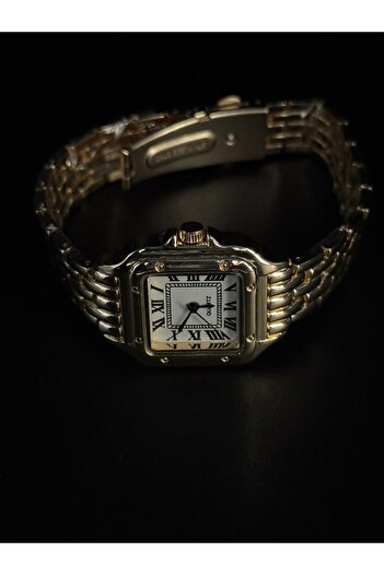 QUARTZ Kare Kadran Unisex Saat – Gold Çok Halkalı Kayış