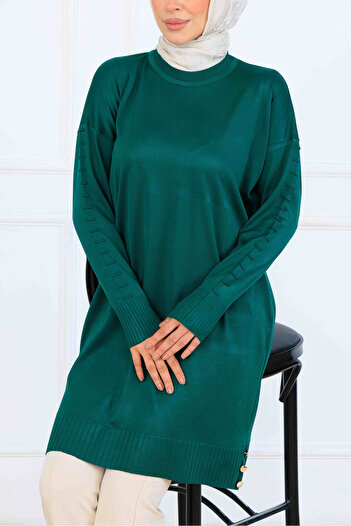 benguen Handle Patterned Mercerized Tunic K5012 Emerald Green