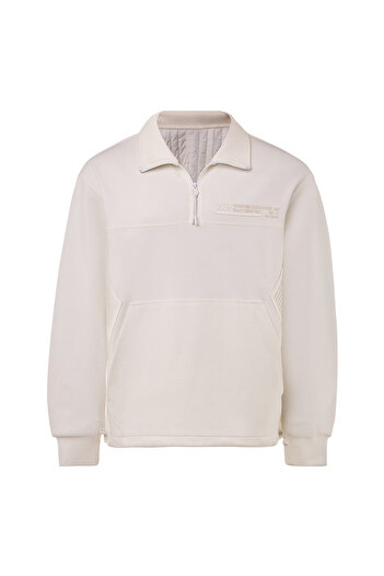 Eight Fashion Men's Half Zip Polo Neck Cotton Quilted Relaxed Sweatshirt