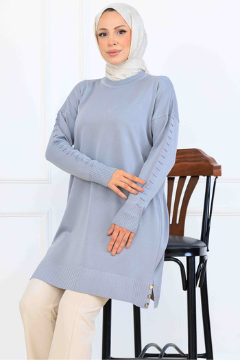 benguen Patterned Mercerized Tunic with Sleeves K5012 Gray
