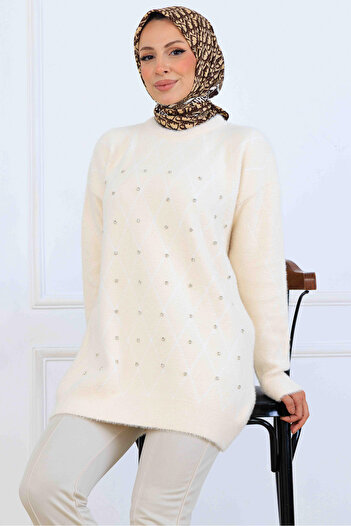 benguen Stone Detailed Knitwear Tunic S3008 Stone Color