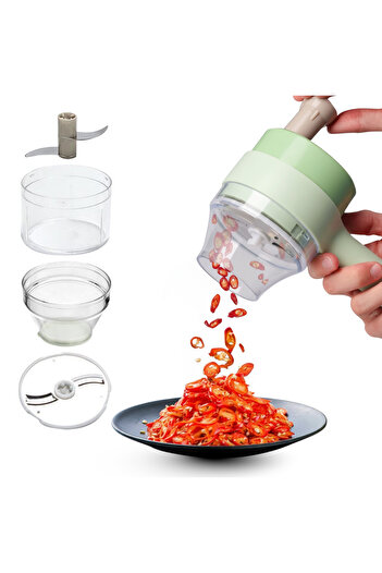 OEM 4 in 1 Electric Portable Chopper, Portable, 2 Blades, 2 Containers, Type-C Power Supply, Green