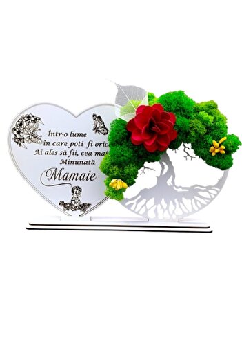 OEM Tree of Life Decoration with Stand and Heart, Personalized Gift with Message for Mamaie '' 30x16cm