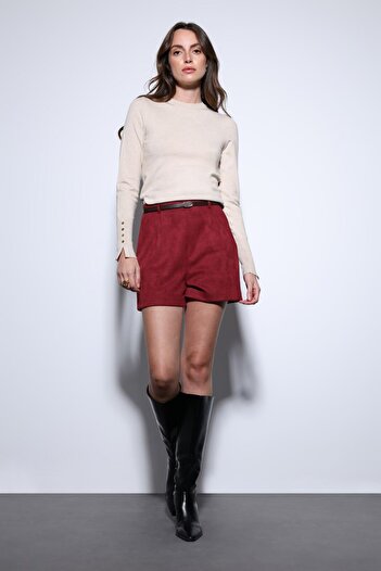 Gallogi Belted Suede Shorts