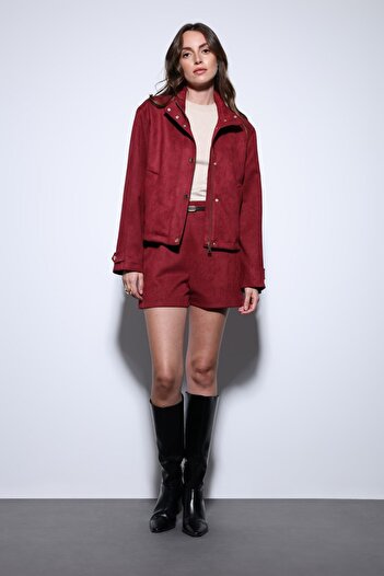 Gallogi Stand Collar Suede Coat