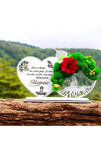 OEM Tree of Life Decoration with Stand and Heart, Personalized Gift with Message for Mamaie '' 30x16cm