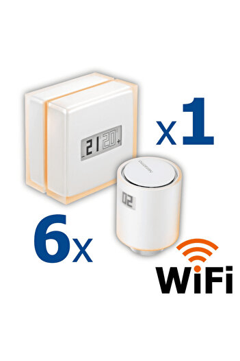 Netatmo Kit termostat de ambient si 6 capete termostat smart pentru calorifer Netatmo, WI-FI, cu afisaj d...