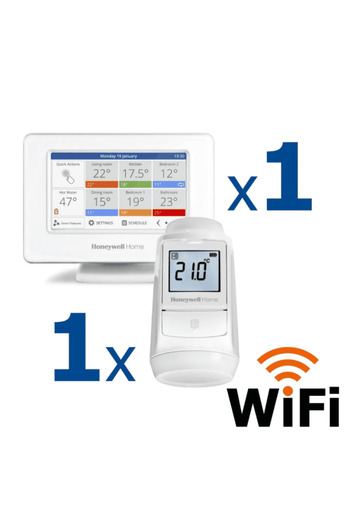 Honeywell Home Room thermostat kit and a smart thermostat head for Honeywell Home radiator, Wi-Fi, control...