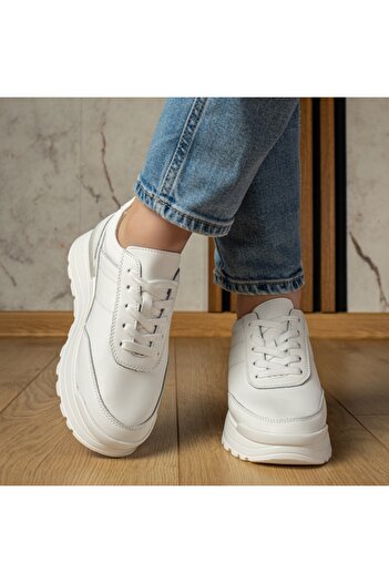 BMoD Women's white chunky-soled leather sport shoes MOD12975