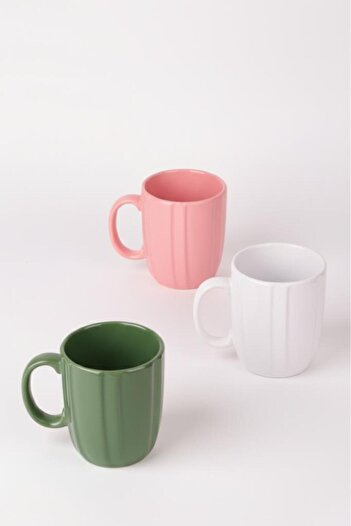Atbyhome Wind Ceramic Mug Set of 3 Pink Green White Coffee Tea Cup 300 ml 10 cm
