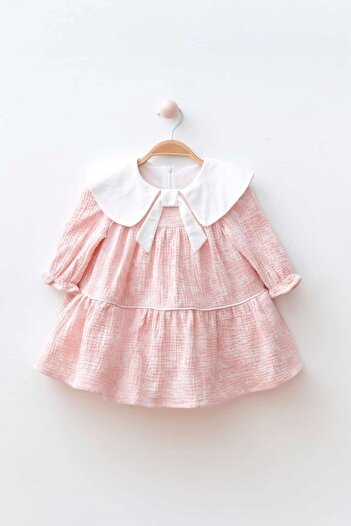 Banamio Leah Baby Girl Kid's Floral Print Detailed Large Collar Lined Muslin Dress