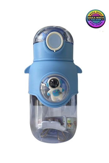 ww waka waka kids store Children's Water Bottle with Astronaut Figure 600 ml - Colorful Space-Themed Water Bottle with Strap, Leak-Proof Lid
