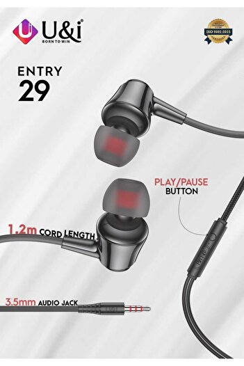 U & I Born To Win Wired Earphones, 3.5mm Audio Jack, 1.2m Cord Length, In-Ear Headphones with Play/Pause Volume Button