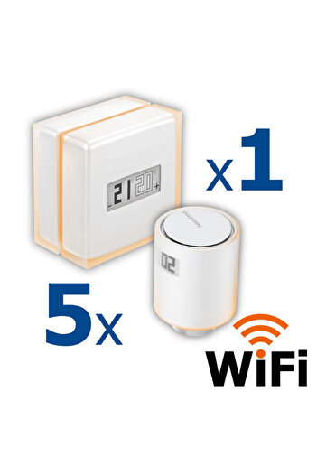 Netatmo Kit termostat de ambient si 5 capete termostat smart pentru calorifer Netatmo, WI-FI, cu afisaj d...