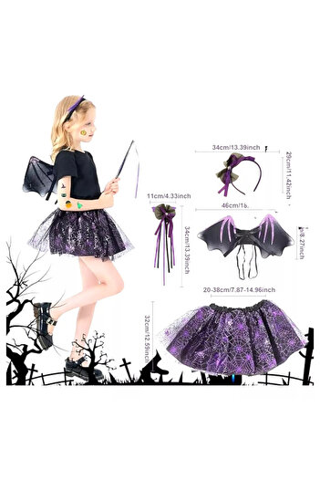 OEM Bat Halloween costume set with 4 pieces, skirt, wings, headband and wand, MAS-206