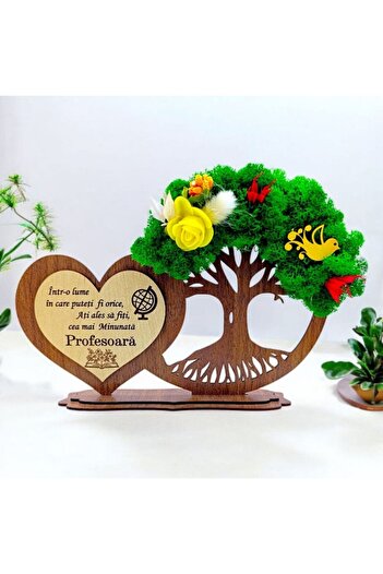 OEM Tree heart decoration with lichens, personalized gift with message for Teacher - walnut - 30x18cm