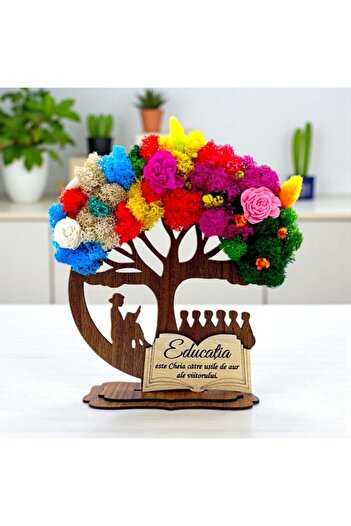 OEM Decoration Tree with Lichen 4 seasons and message for Teachers "Education is the key..." –