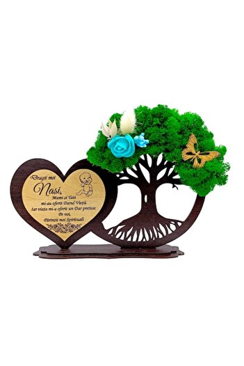 OEM Heart tree decoration with lichens, personalized gift with message for Godparents - finut - wenge -