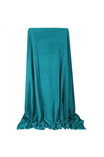 SERSIMO Fluffy blanket for 2 people, 2 sides, embossed pattern, 160x200cm, navy green