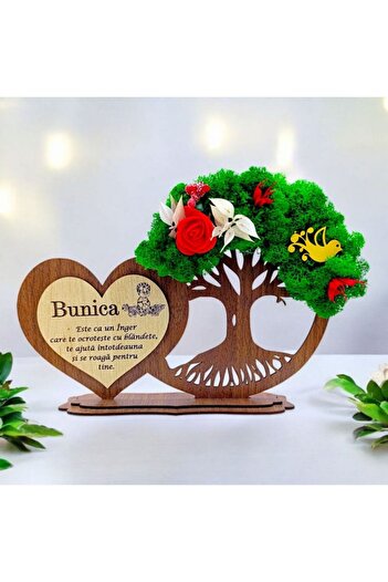 OEM Tree heart decoration with lichens, personalized gift with message for Grandma - walnut - 30x18cm