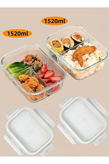 XIUWOO 2 Piece High Borosilicate Glass Microwaveable Large Lunch Boxes Divider Fruit Lunch Box,White