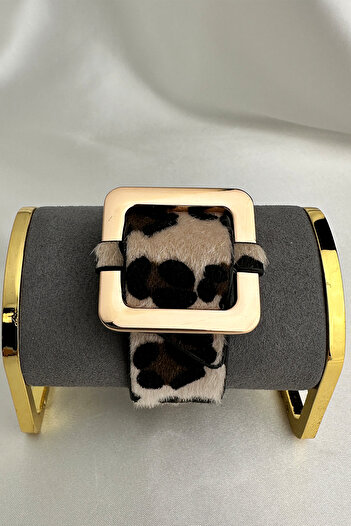 Modex Leopard Patterned Large Buckle Detailed Bracelet (25cm)