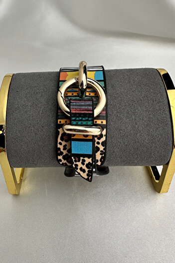 Modex Colorful Bohemian Style Leather Bracelet with Ring Metal Detail (26cm)