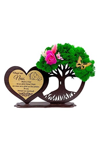 OEM Tree heart decoration with lichens, personalized gift with message for Godparents - finuta - wenge - 30x18