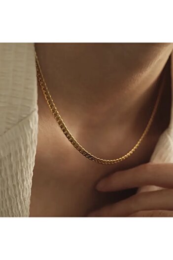 derokas 316 L Steel Flat Italian Snake Chain Women's Gold Necklace Non-Tarnish Elegant Stylish Simple