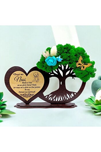 OEM Heart tree decoration with lichens, personalized gift with message for Godparents - finut - wenge -