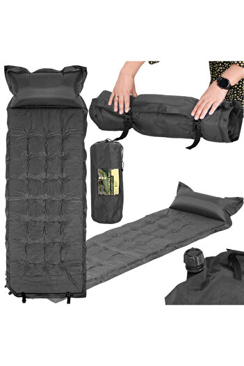 SERSIMO Self-inflating mattress with polyurethane foam pillow, 193x68x3.5cm, gray