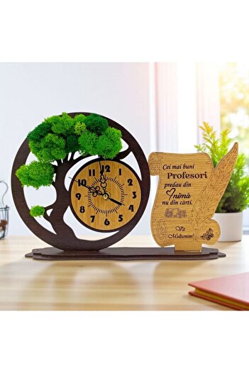 OEM Clock bonsai with lichens and message for Teachers "The best...", 30x20 cm, personalized gif