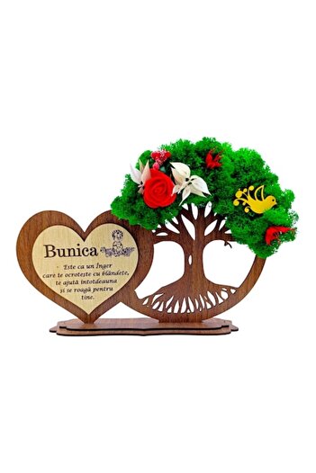 OEM Tree heart decoration with lichens, personalized gift with message for Grandma - walnut - 30x18cm