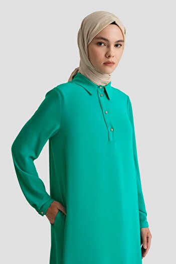 Armine TREND Shirt Collar Collar Buttoned Tunic-Water Green 25Yt4149