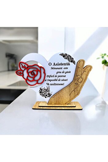 OEM Decorative heart-shaped frame with rose, personalized with message for Assistant, 22cm, white