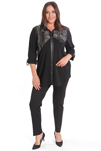 Metpoint Trend42Plus Plus Size Asymmetrical Cut Knitted Khaki Shirt