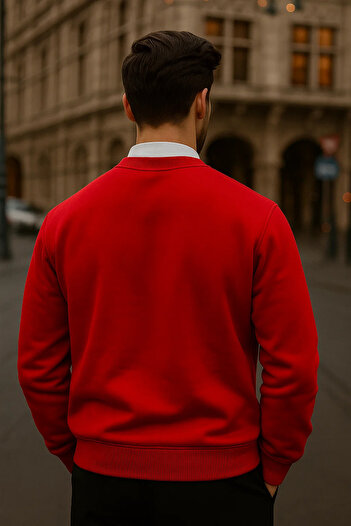 COMBİNE MİCHAİL Men's Oversize Winter Red Long Sweater