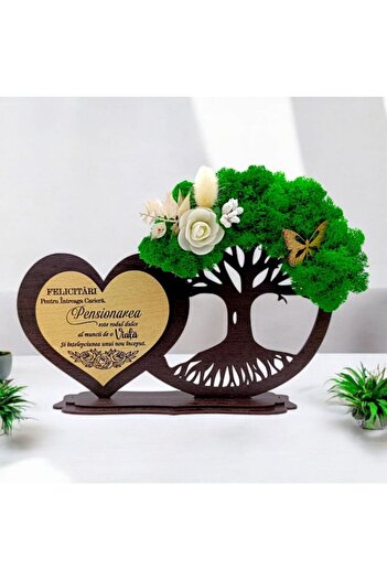 OEM Tree heart decoration with lichens, personalized gift with message for Retirees, model 2 - wenge -