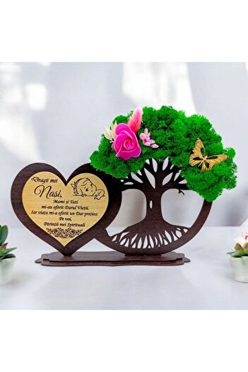 OEM Tree heart decoration with lichens, personalized gift with message for Godparents - finuta - wenge - 30x18