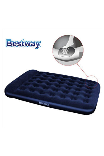 TSUMAB Bestway Inflatable Air Bed with Built-In Pillow – Twin Size Flocked Air Mattress