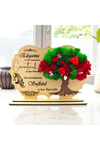 OEM Decoration picture with lichens, personalized gift with message for Women's Day/Wife, model 2, cream