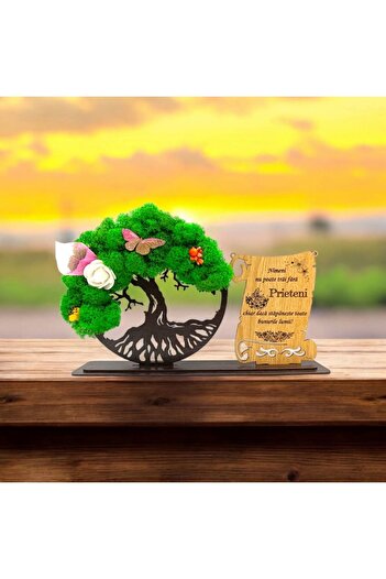 OEM Tree of Life painting with lichens, decorated, personalized gift with standard message, 30x18CM
