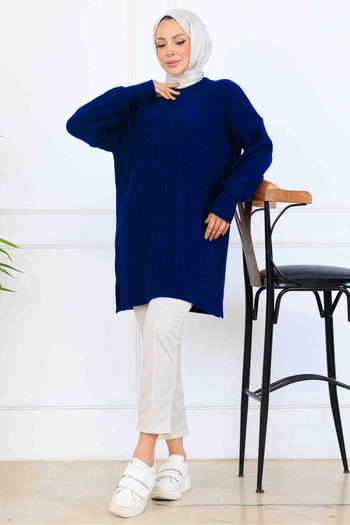 benguen Patterned Knitwear Tunic K6003 Navy Blue