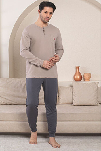 embody Men's penye cotton long pyjamas, beige