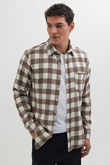 Tudors Men's slim fit long sleeve plaid checkered winter woodcutter shirt with pockets