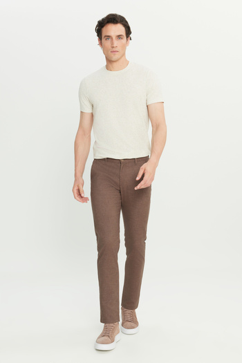 AC&Co / Altınyıldız Classics Men's Brown Cotton Slim Fit Slim-Fit Side Pocket Dobby Casual Pants