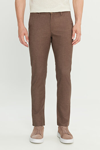 AC&Co / Altınyıldız Classics Men's Brown Cotton Slim Fit Slim-Fit Side Pocket Dobby Casual Pants