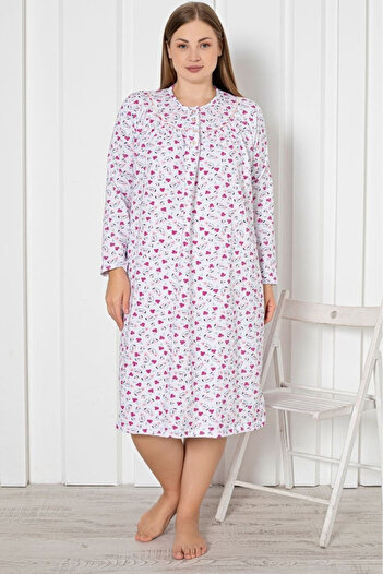 embody Batal Women's Warm and Comfortable Cotton Cotton Vated Nightdress with Buttons and Floral Print