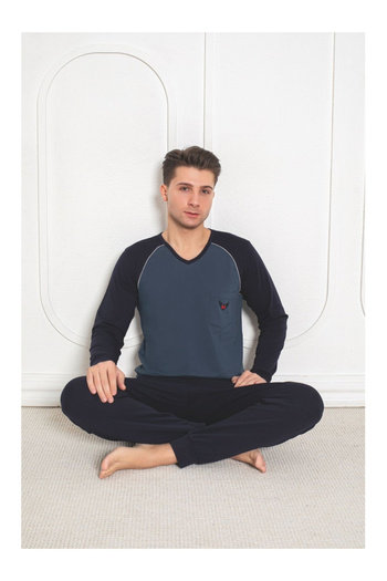 embody Pijama lungă bărbătească din bumbac și lycra, bleumarin